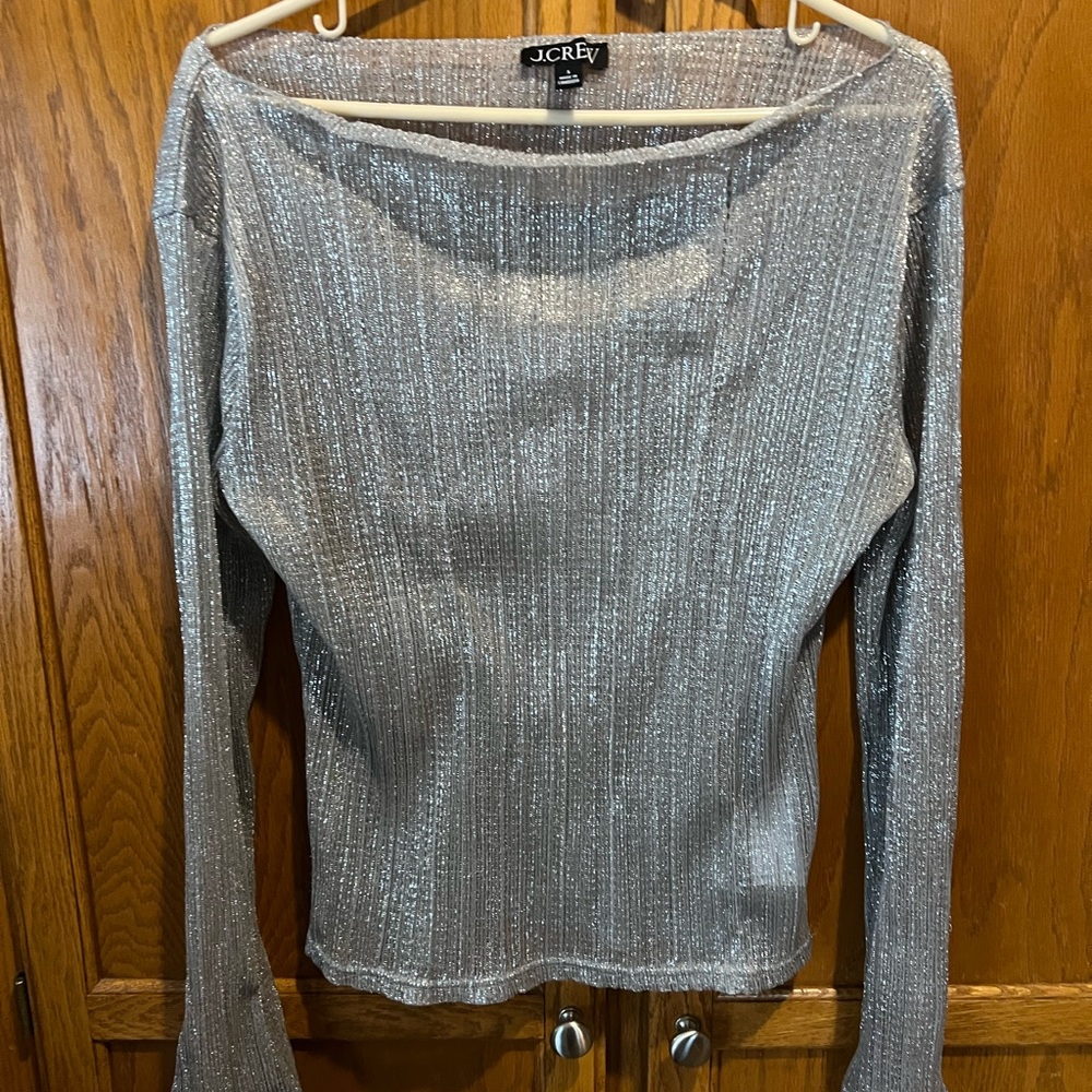 J. Crew Silver Metallic Long Sleeve Top